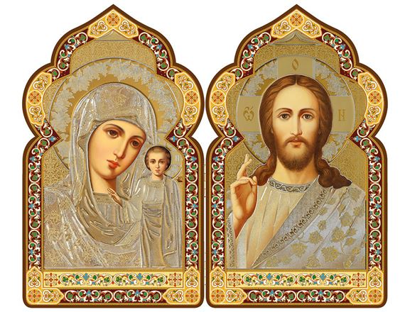 VIRGIN OF KAZAN AND CHRIST THE SAVIOR ICON DIPTYCH - 7 1/2"